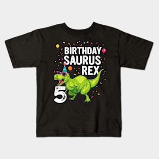 Kids 5 Year Old Birthday Boy Girl Dinosaur T Rex Family Matching Kids T-Shirt